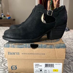 Born Mendocino Black Distressed Leather Suede Ankle Strap Bootie